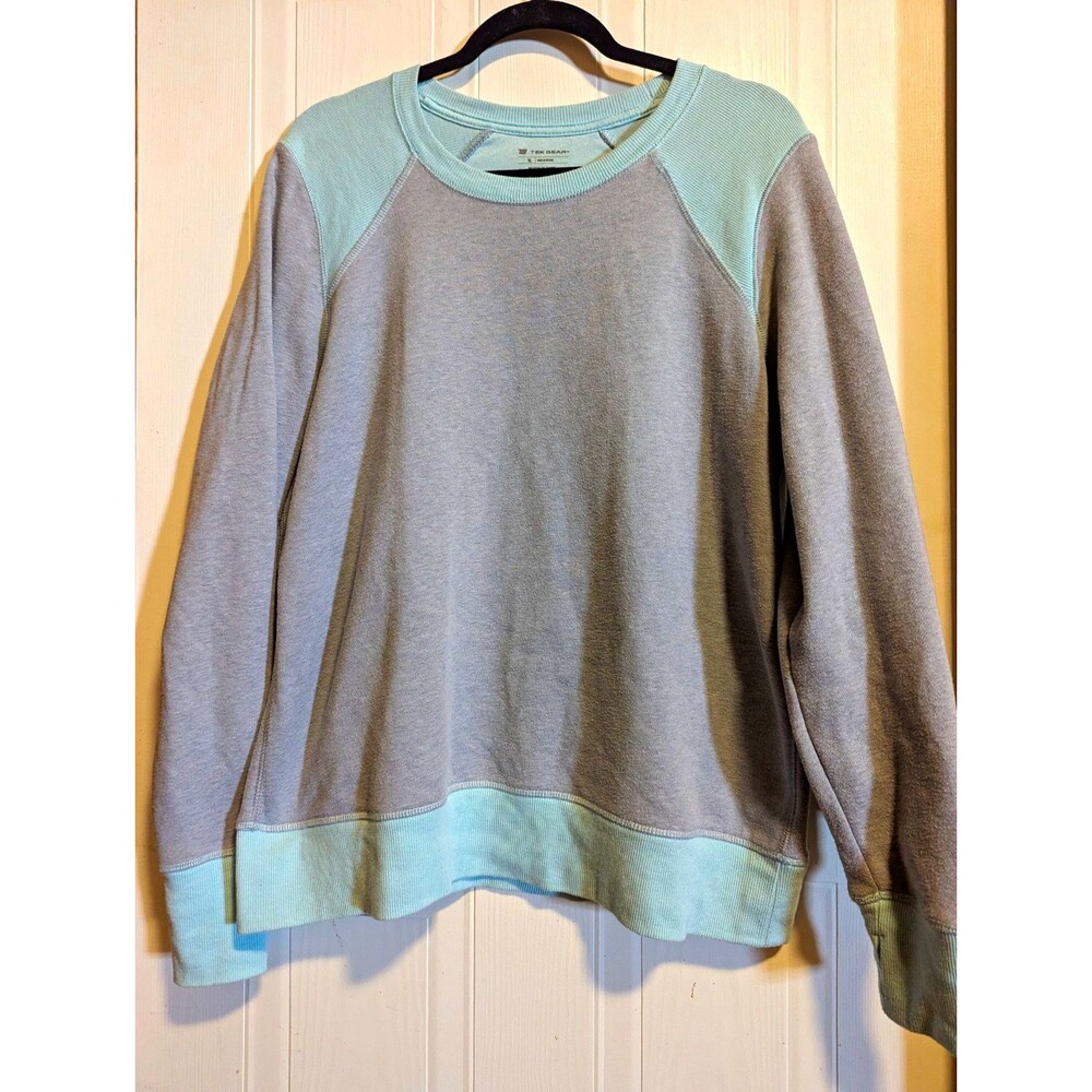 Tek Gear Women's XL Colorblock Sweatshirt Gray/Blue Crew Neck Raglan Thumb Holes
